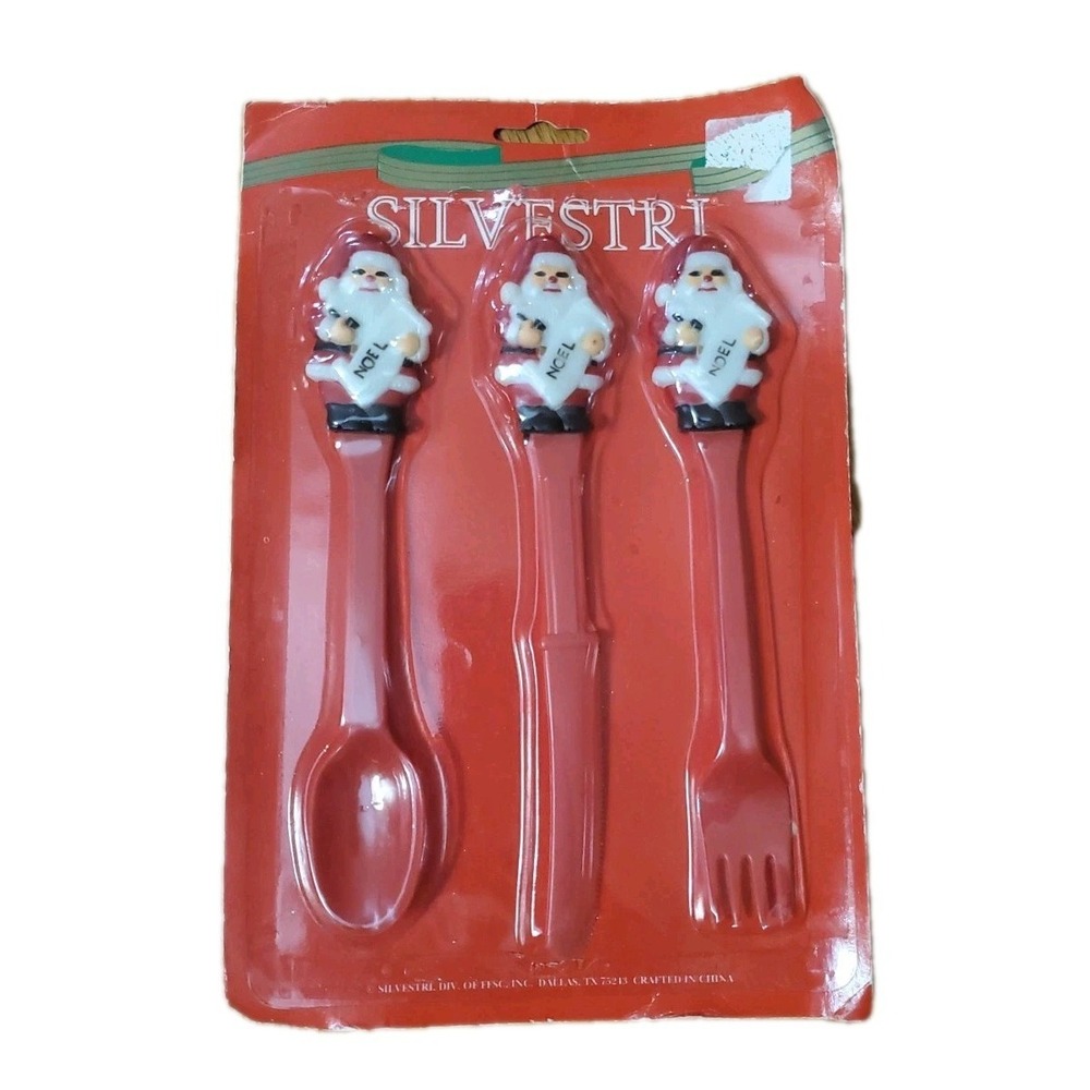 Vintage Silvestri Christmas Santa Plastic Cutlery Fork Spoon Knife‎
